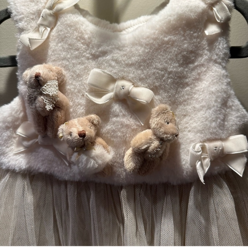 LAPIN HOUSE Stunning teddy bear 🧸 fur plush dress with tulle skirt size